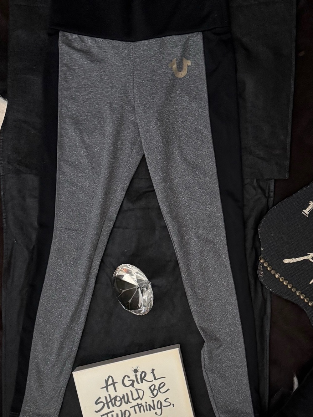 True Religion Heather Gray Leggings with Gold Logo